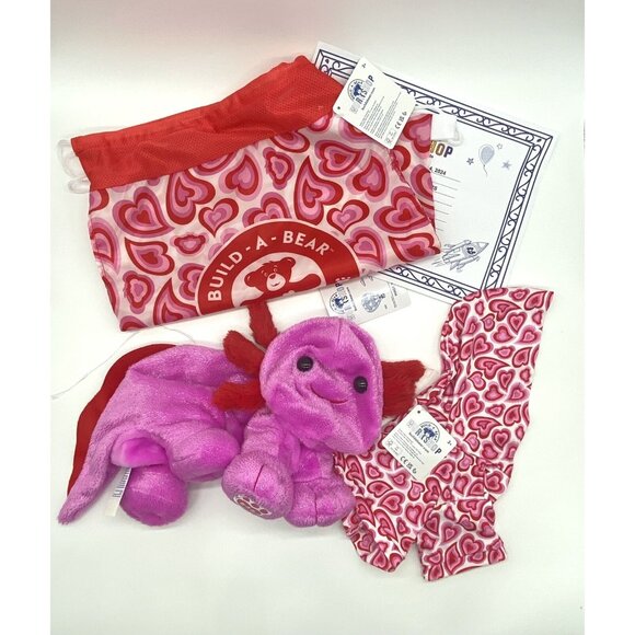 Build A Bear Pink Sparkle Axolotl Valentine Lot Plush Hoodie Carrier Unstuffed - Picture 1 of 8